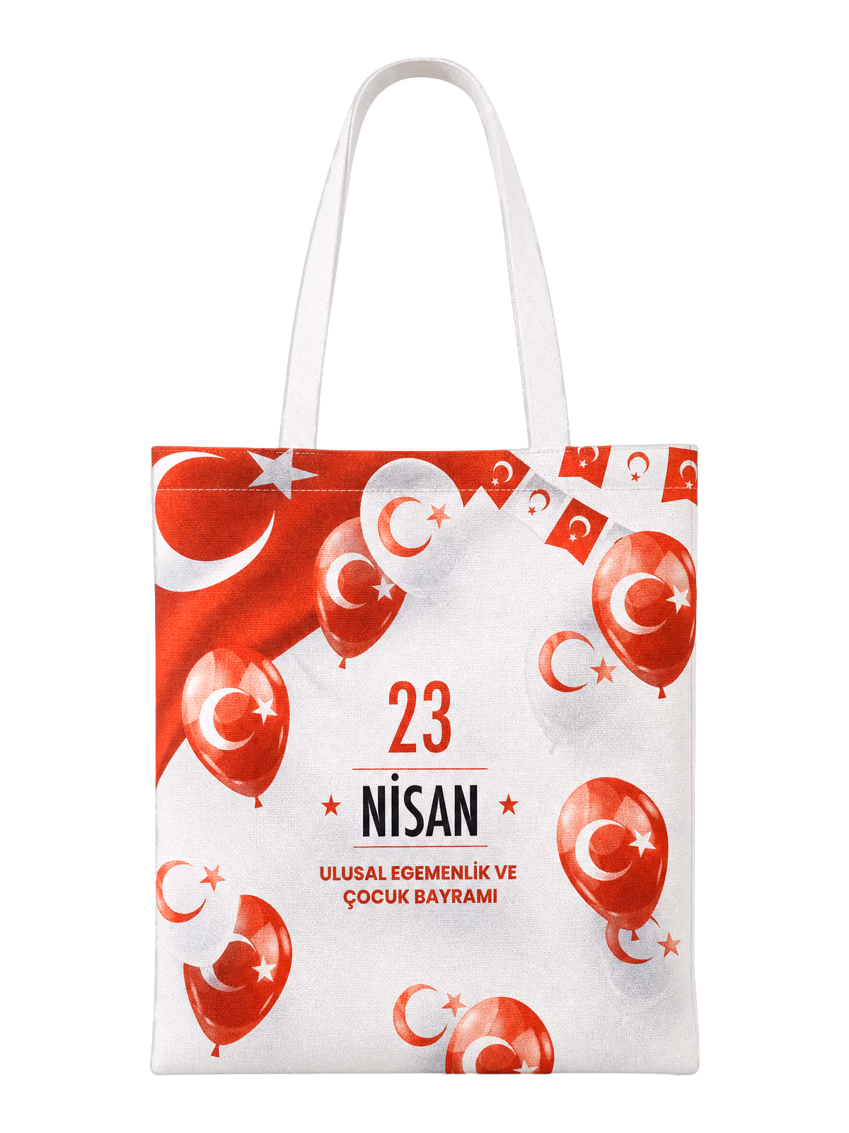 23 Nisan Bez Çanta - Kırmızı Balonlar - Özel Üretim Çanta