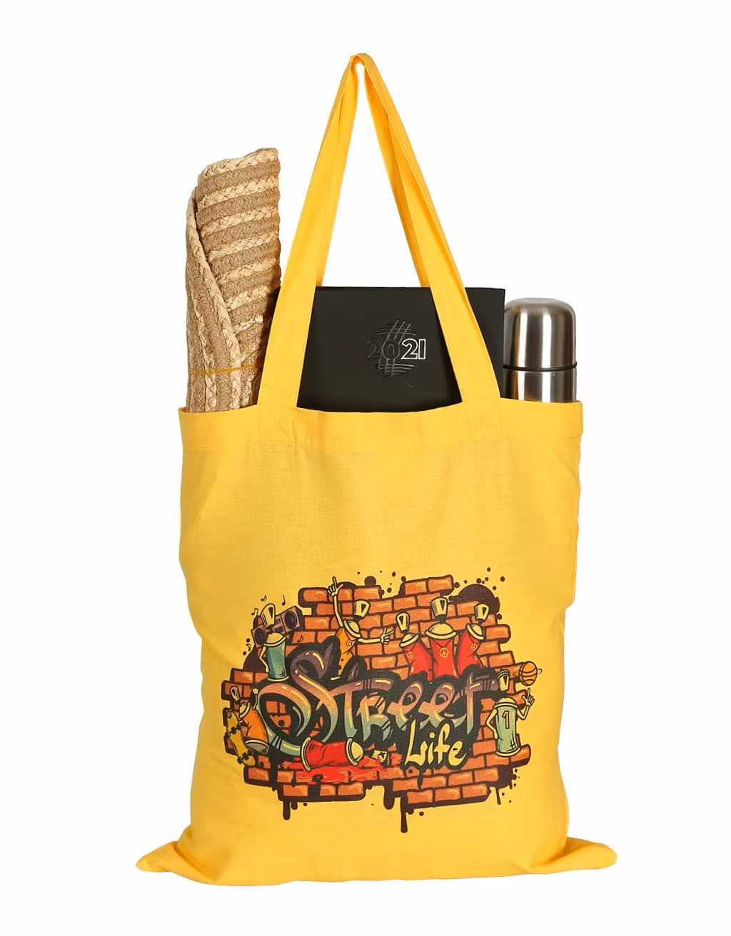 Street Life Yellow - Baskılı Bez Çanta