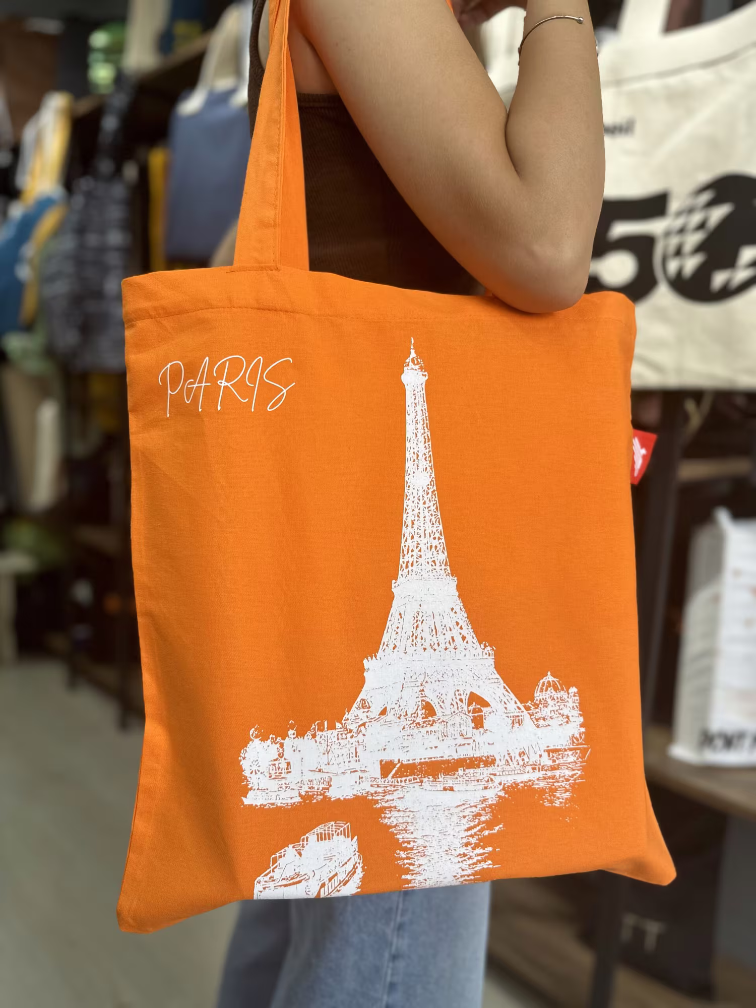Bez Çanta Turuncu Paris Baskılı 5