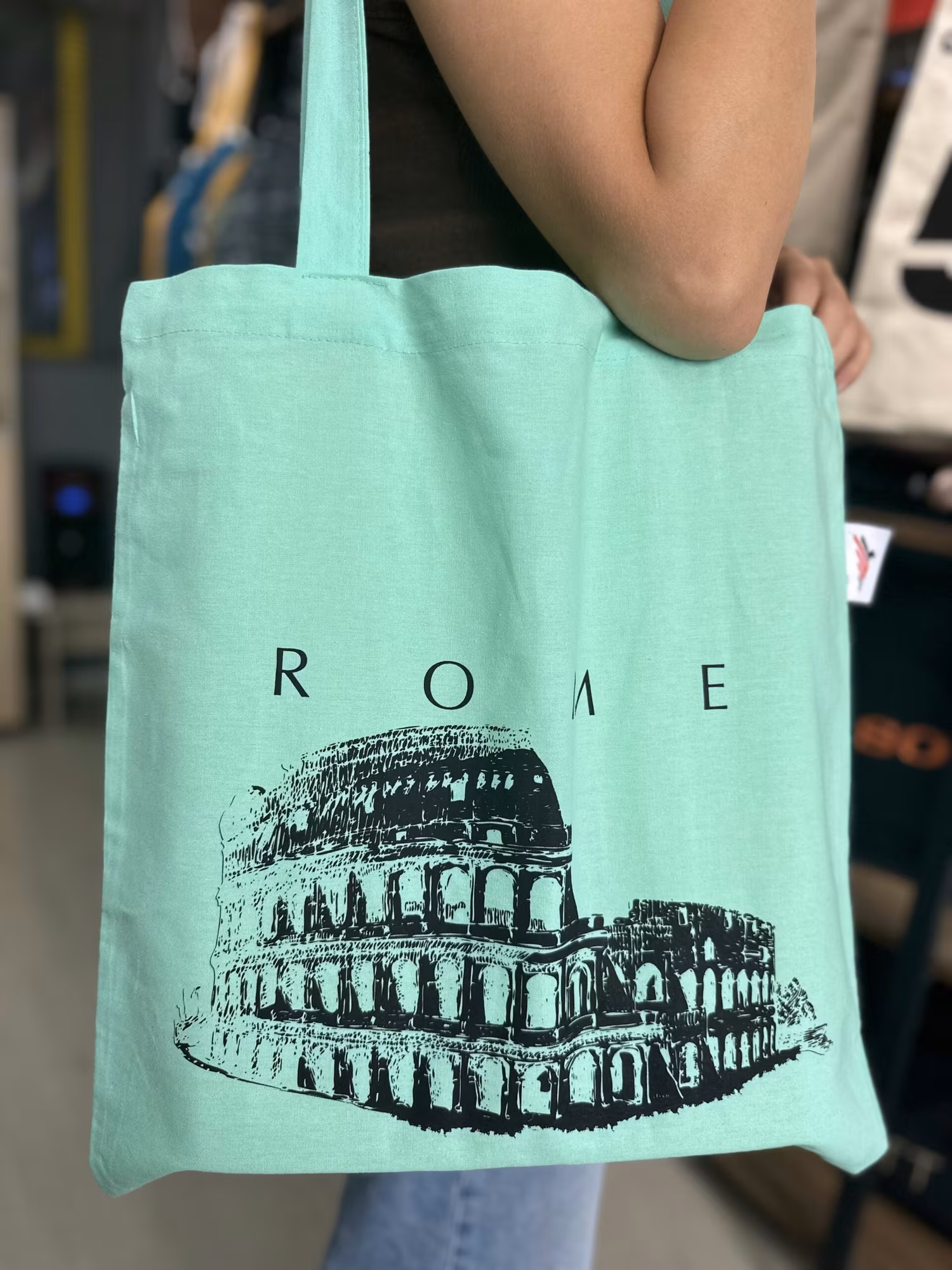 Bez Çanta Mint Yeşili Roma Baskılı 2