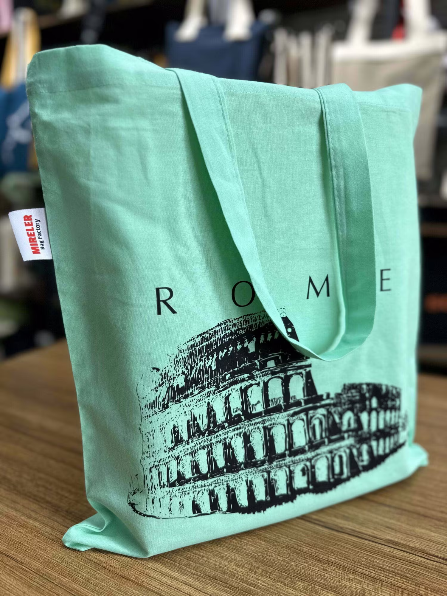Bez Çanta Mint Yeşili Roma Baskılı 3