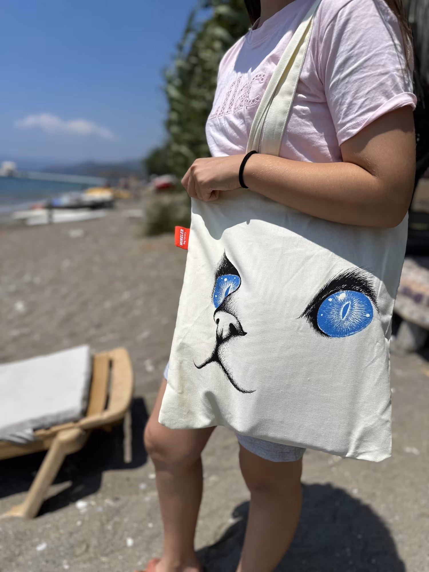 Bez Çanta Beyaz Kedi Baskılı 2